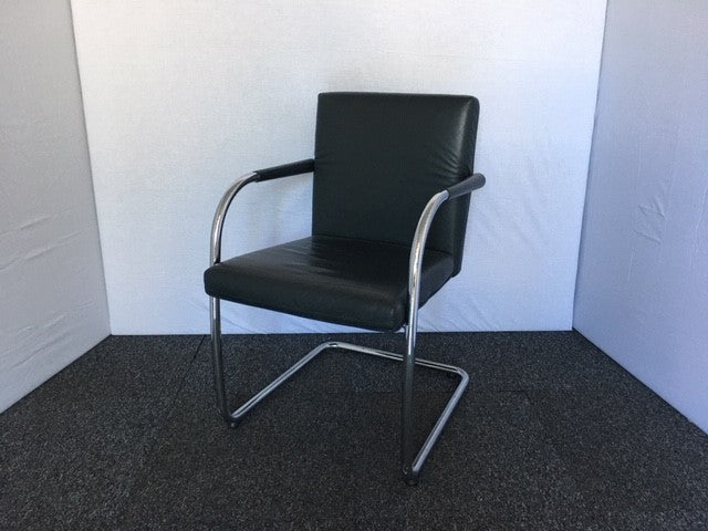 Dark Green Leather & Chrome Meeting Chair