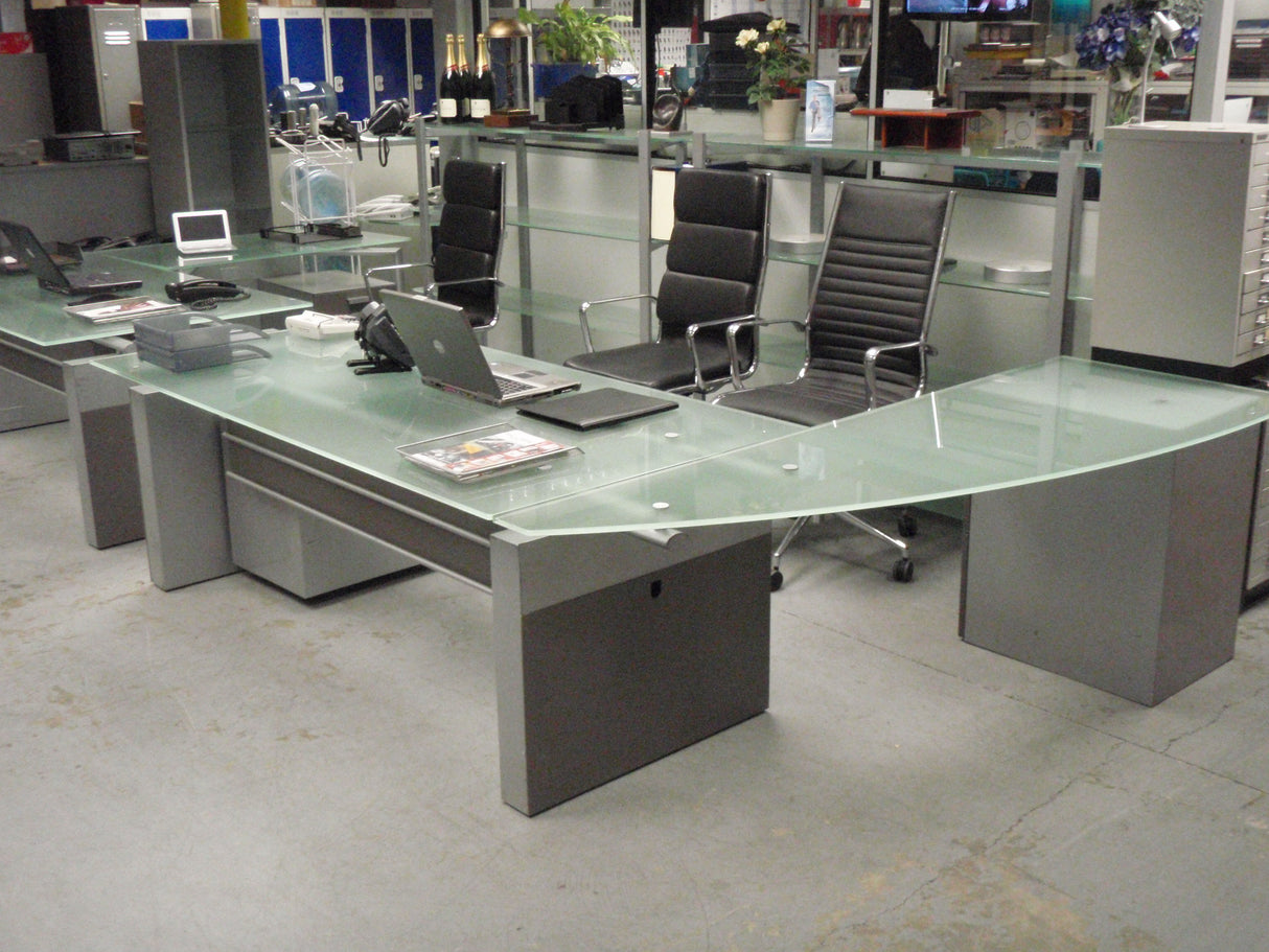 Executive Glass Top Desk with Return & Pedestal