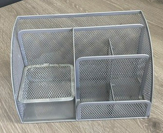 Silver Metal Mesh Desk Tidy