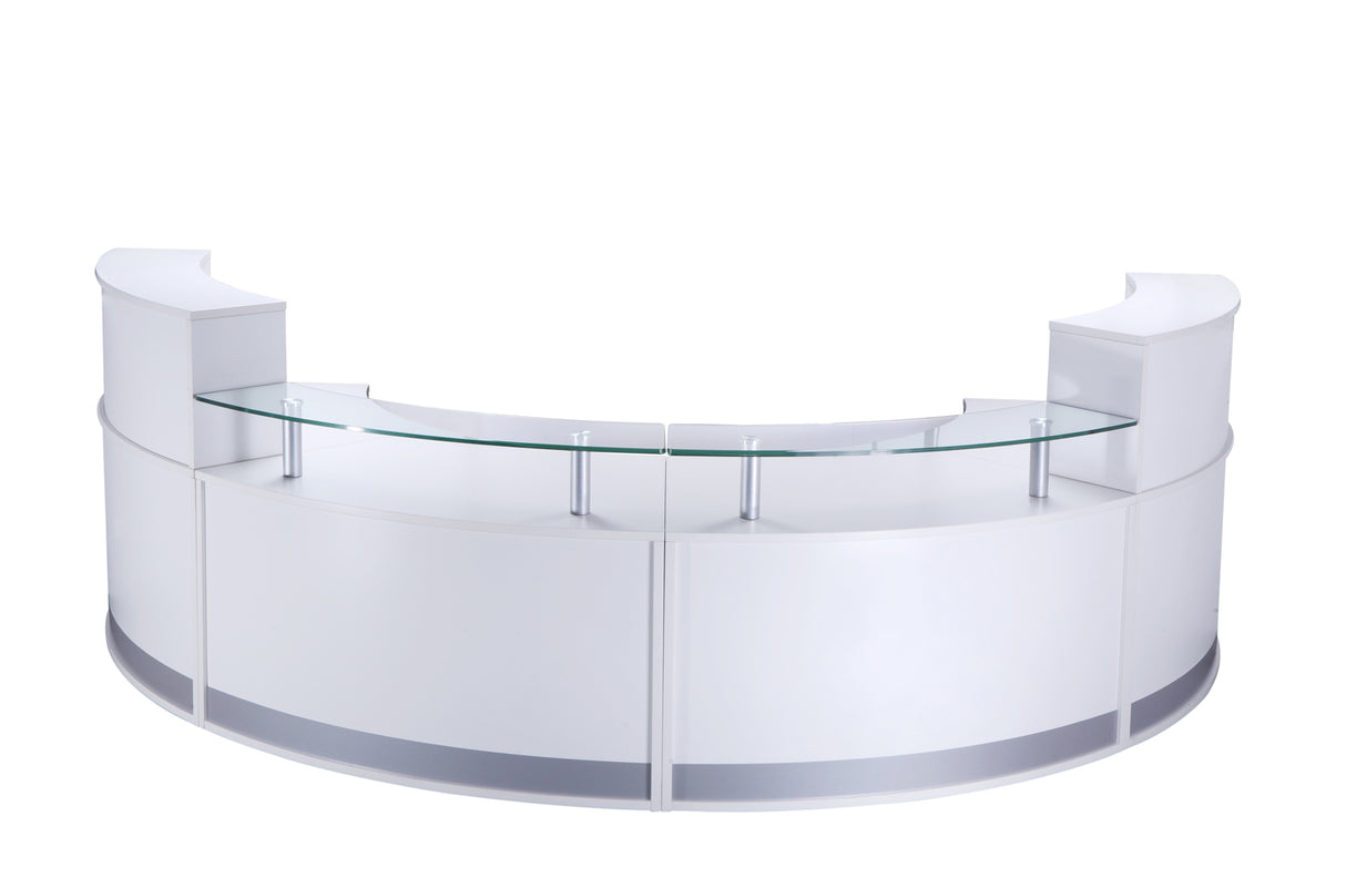 White Glass Curved Reception Desk