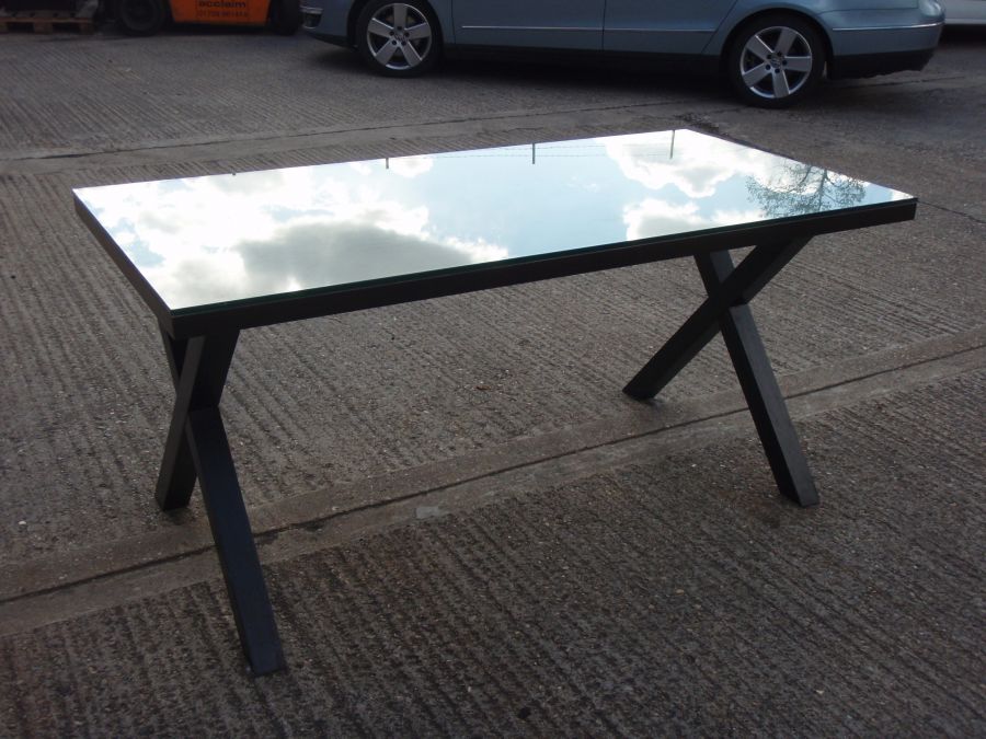 Black X Frame Base Glass Top Table