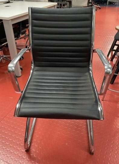 Black Italian Leather Ribbed Back Cantilever Chair