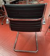 Black Italian Leather Ribbed Back Cantilever Chair