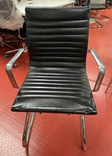 Black Italian Leather Gloss Ribbed Back Cantilever Chair