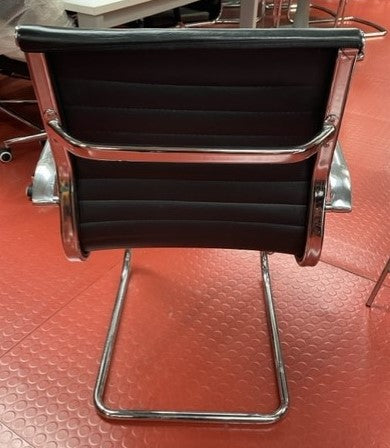 Black Italian Leather Gloss Ribbed Back Cantilever Chair