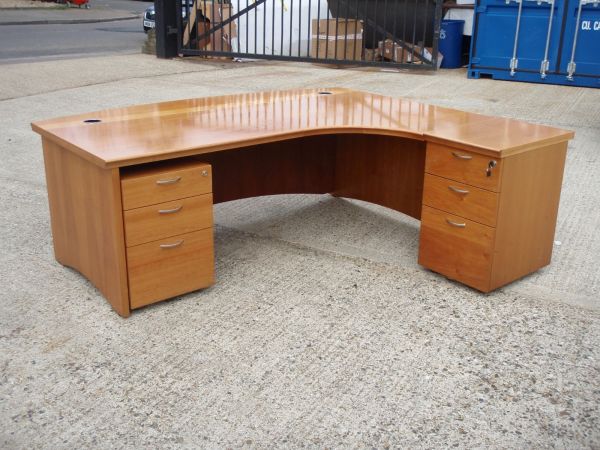 Two Tone Exec Desk with Mobile Pedestal + Desk High Pedestal