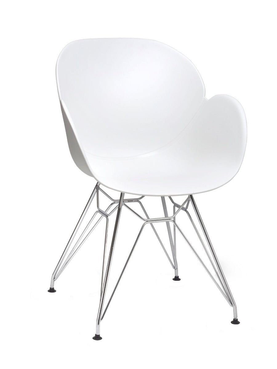 Linton White Arm Chair with Chrome Frame