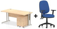 Bundle Deal - Straight Desk + 2 Drawer Pedestal & Chair