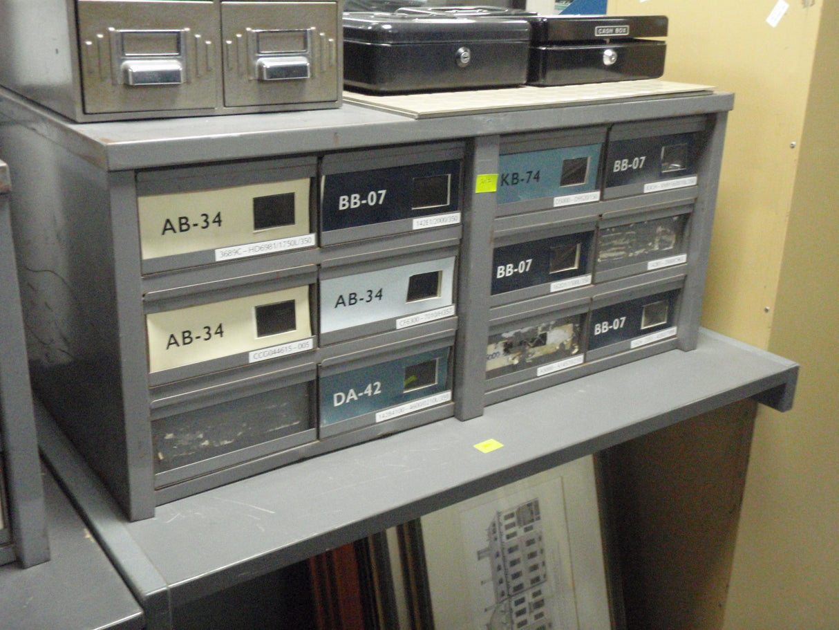 Old Grey 12 Drawer Micro File Cabinets