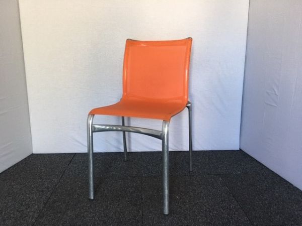Orange Mesh & Chrome Stacking Chair