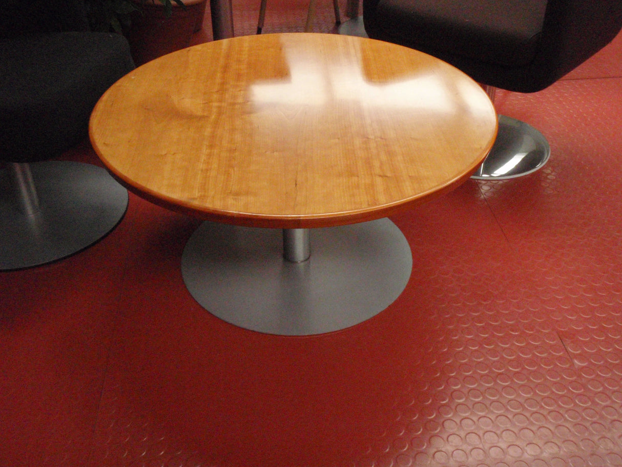Golden Oak Round Pedestal Base Coffee Table