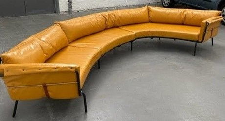 Mustard Leather Curved 3 Piece Sofa