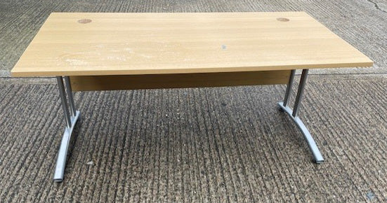 Oak Silver Cantilever Frame & Modesty Panel Desk