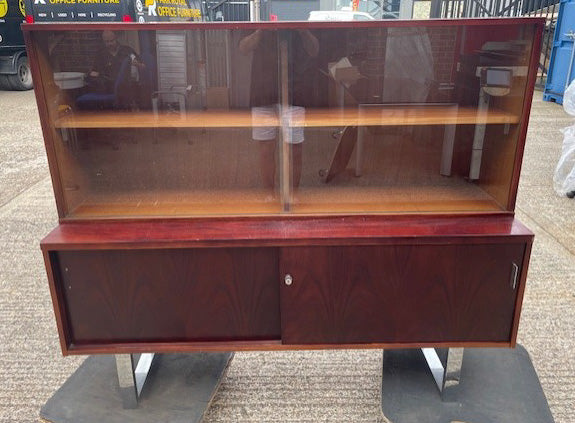 Rosewood 2 Part Bookcase with Glazed Doors to Top Section