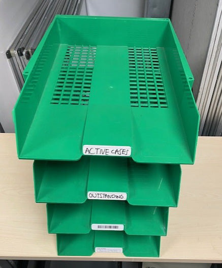 Green 4 Tier In Out Tray With Risers