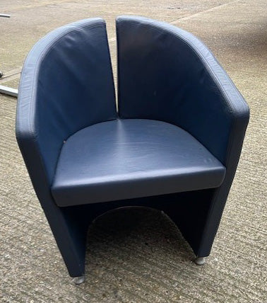 Dark Blue Leather Curved Tub Chair