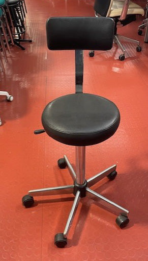 Black & Chrome Hight Ajustable Stool on Wheels