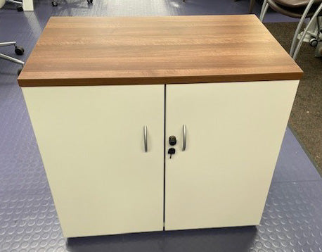 White & Walnut Top Wooden 2 Door Storage