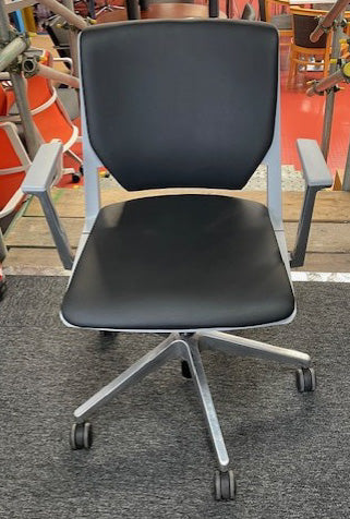 Haworth Black Leather & Grey Frame Operator Chair