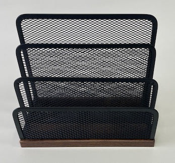 Black Mesh Walnut Base Desk Top File Rack
