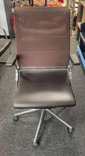 Brown Leather & Mesh Back Meeting Chair
