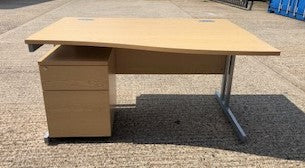 Oak Wave Desk with Matching 2 Draw Pedestal