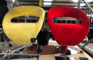 Red & Yellow Upholstered Tub Chair With Chrome Base