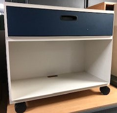 White TV Cabinet With Blue Draw on Wheels