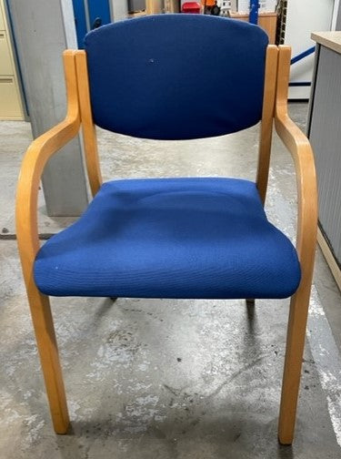 Blue & Wooden Frame Rounded Back Meeting Chair with Arms