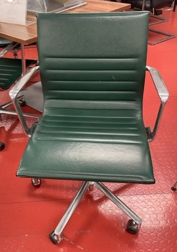 Green Leather Ribbed Back Desk Chair