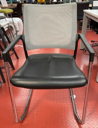 Klober Black Leather & Grey Mesh Back Chair