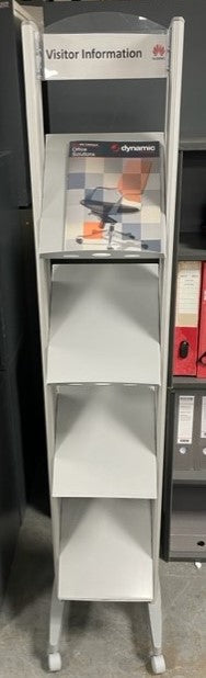Grey Metal 4 Shelf Leaflet Stand on Wheels