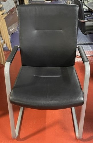 Black Leather & Grey Frame Chair
