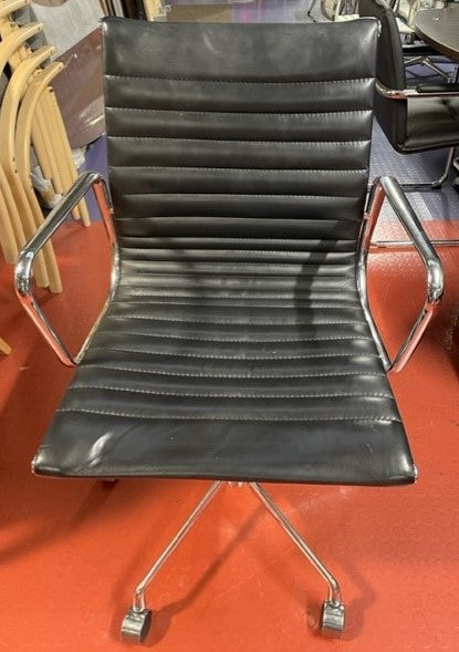 Black Leather Ribbed Operator Chair