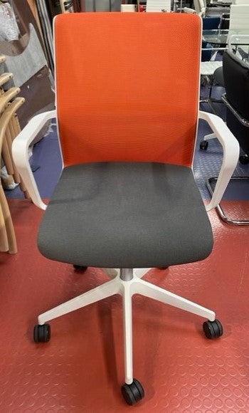 Senator Light Grey & Orange Mesh Back White Arm Op Chair