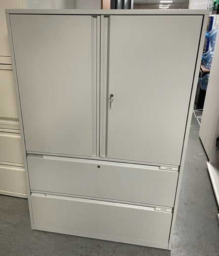 Grey Metal 2 Door Storage with 2 Draws
