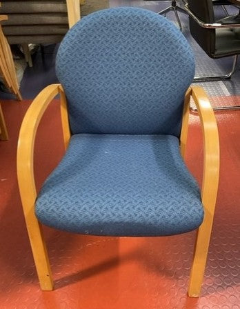 Blue Patterned Wooden Meeting Chair with Arms