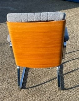 Light Blue Upholstered Chrome Frame Wood Back Chair