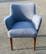 Light Blue Upholstered Tub Chair With Wood Feet