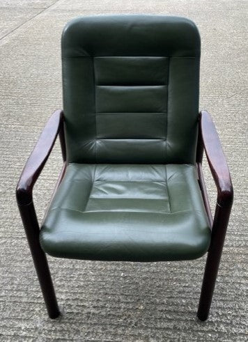 Green Leather & Dark Wood Chair