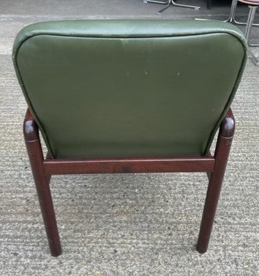 Green Leather & Dark Wood Chair