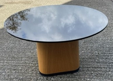 Allermuir Black Glass & Wood Base Round Coffee Table