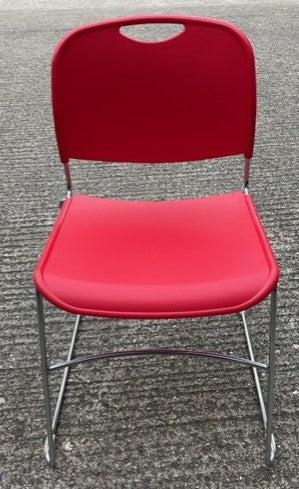 Red Plastic & Chrome Stacking Chair