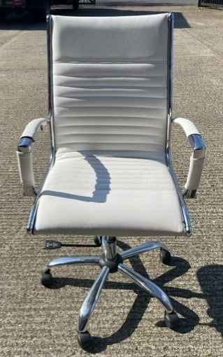 White Leather Ribbed Operator Chair