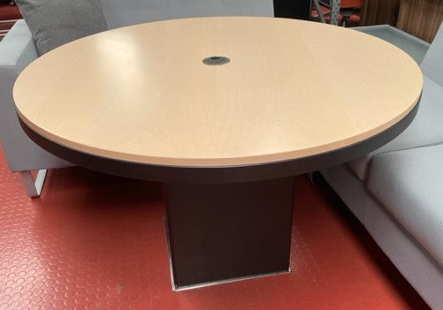 Maple & Black Round Meeting Table with Port Hole