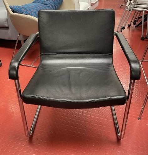 Black Leather & Chrome Wide Meeting Chair