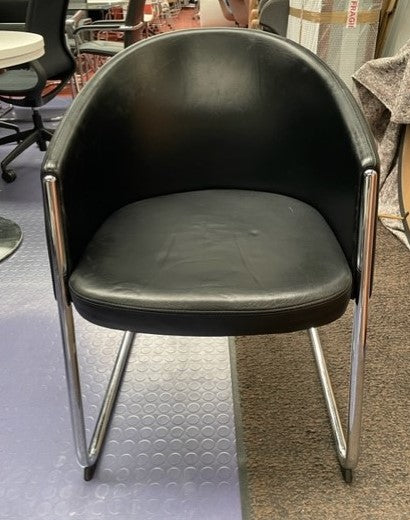 Black Leather & Chrome Round Back Chair