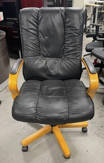 Black Leather & Yellow Wood Executive Chair