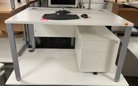 White & Grey Bench Leg 1200 x 800 Desk With Modesty Panel