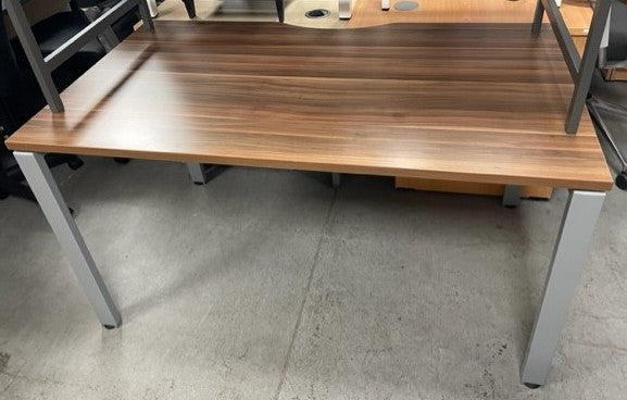 Walnut Top Scallop Edge Grey Frame Bench Desk